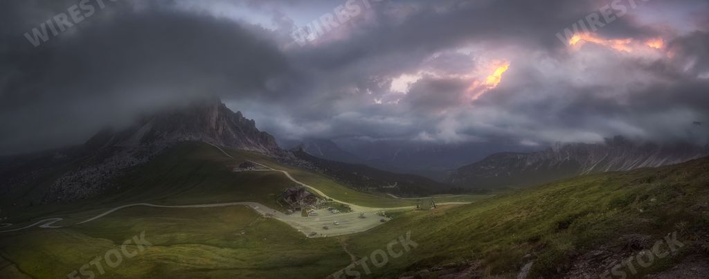 A beautiful landscape of a mountain range on the sunset