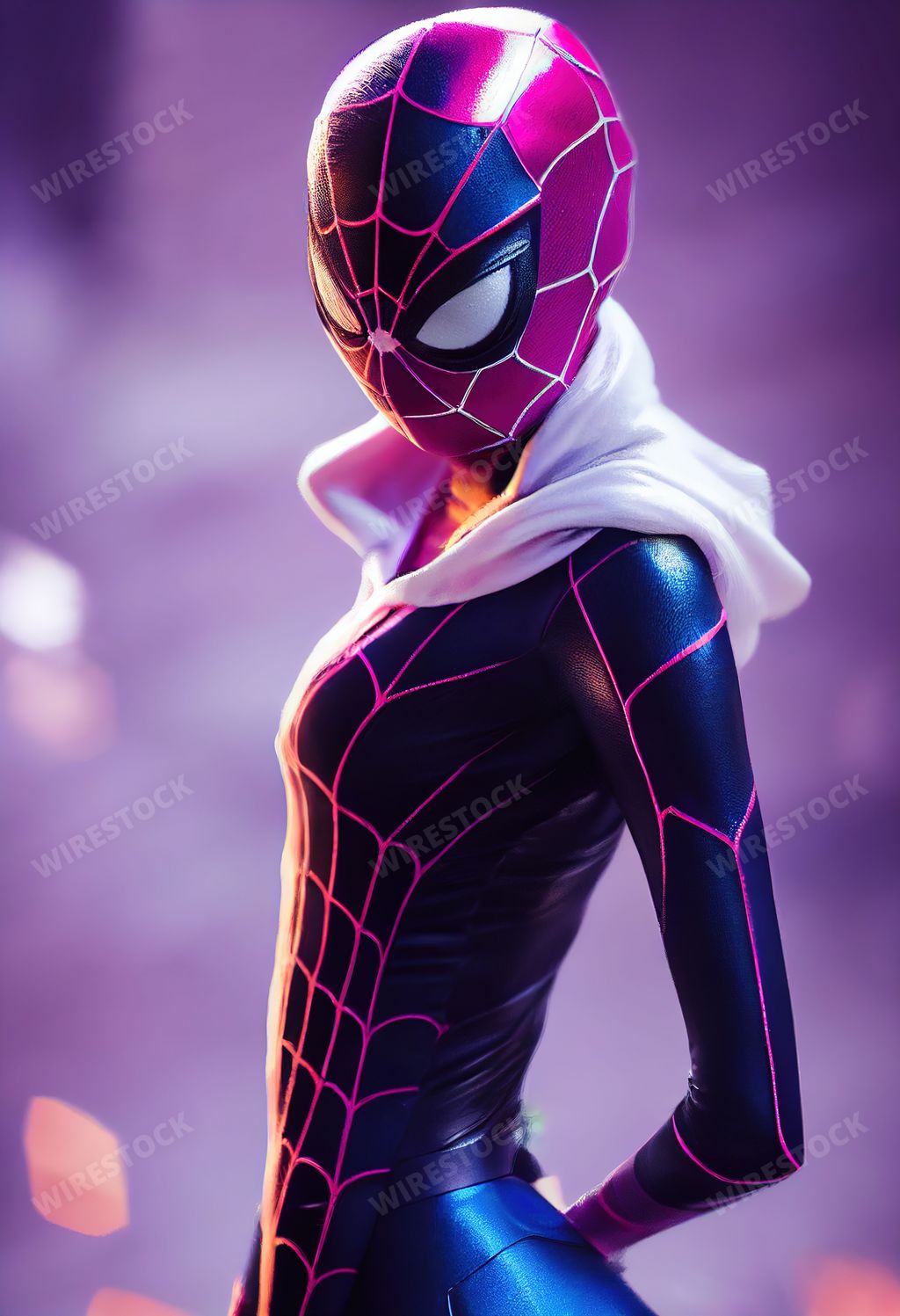 A vertical 3D rendering of Marvel Spider-Gwen