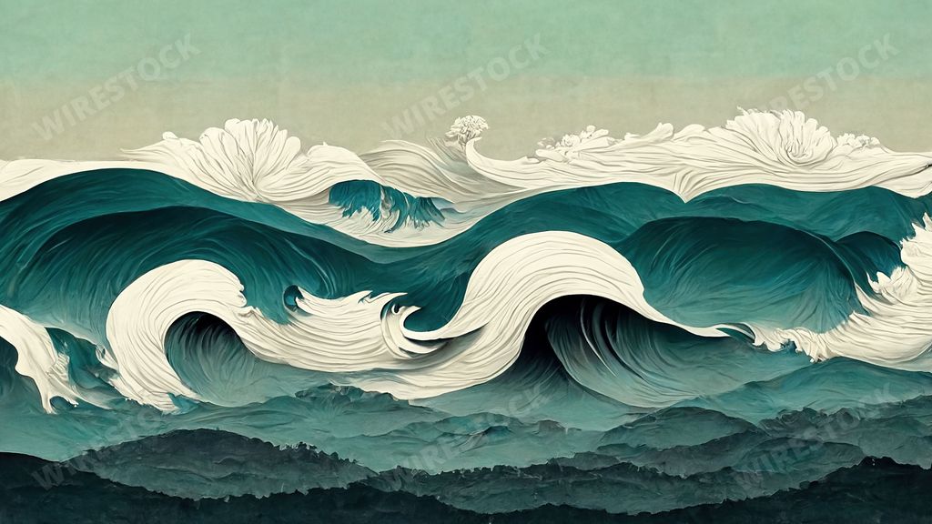 A beautiful illustration of ocean waves. Japanese-style artwork.