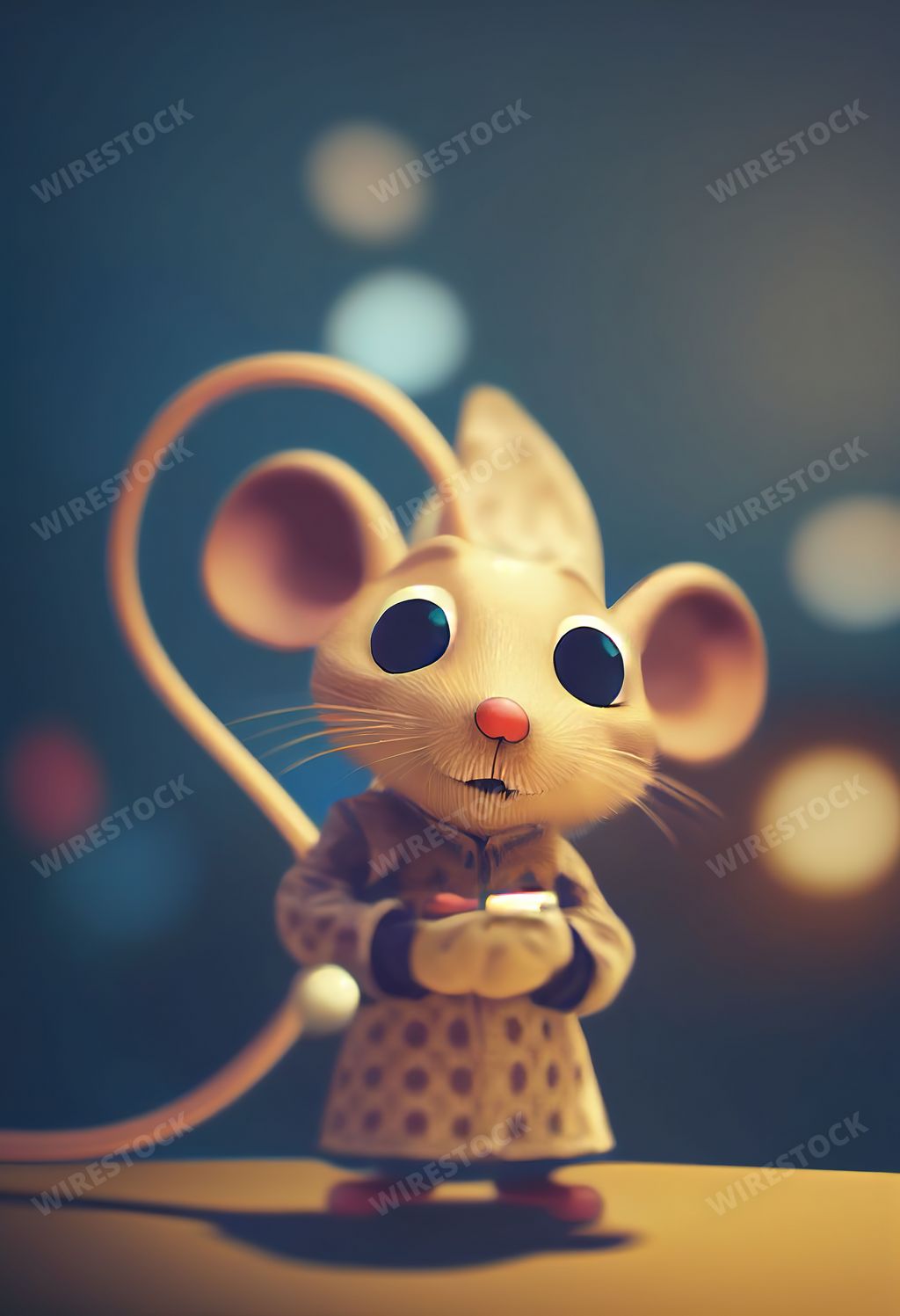 A vertical 3D rendering of a cute mouse character bri