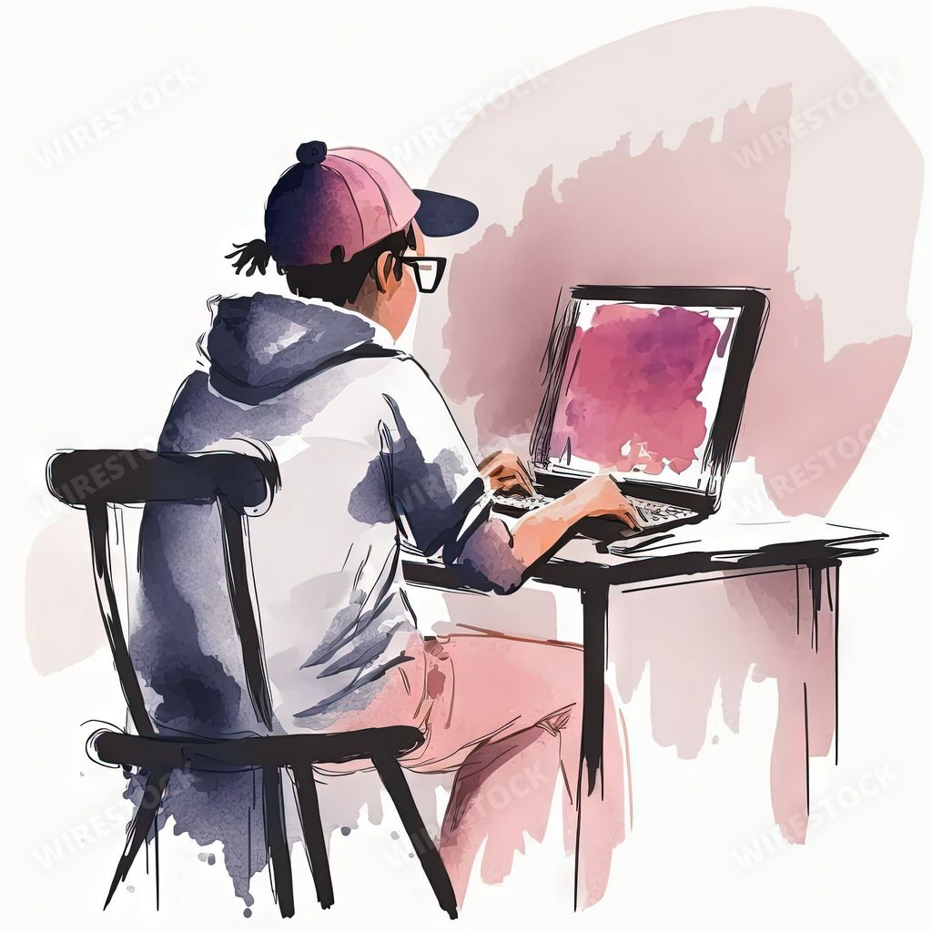 An illustration of a boy working on the computer