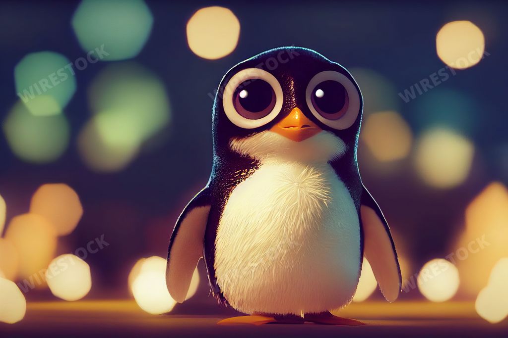 An AI Generated hyper realistic 3D illustration of a cute baby penguin on the blurred background