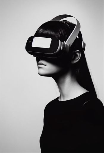 Ai generated artwork of a woman wearing VR headset in a studio Stock ...