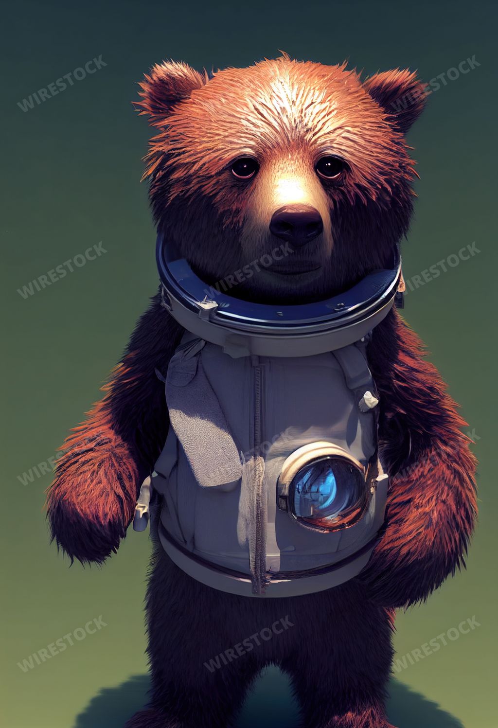 A vertical AI-generated artwork of an adorable brown bear