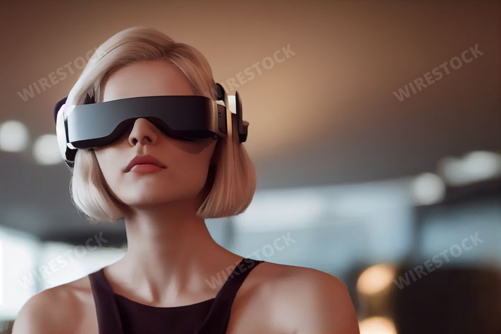 An ai generated artwork of a woman wearing VR headset in a studio