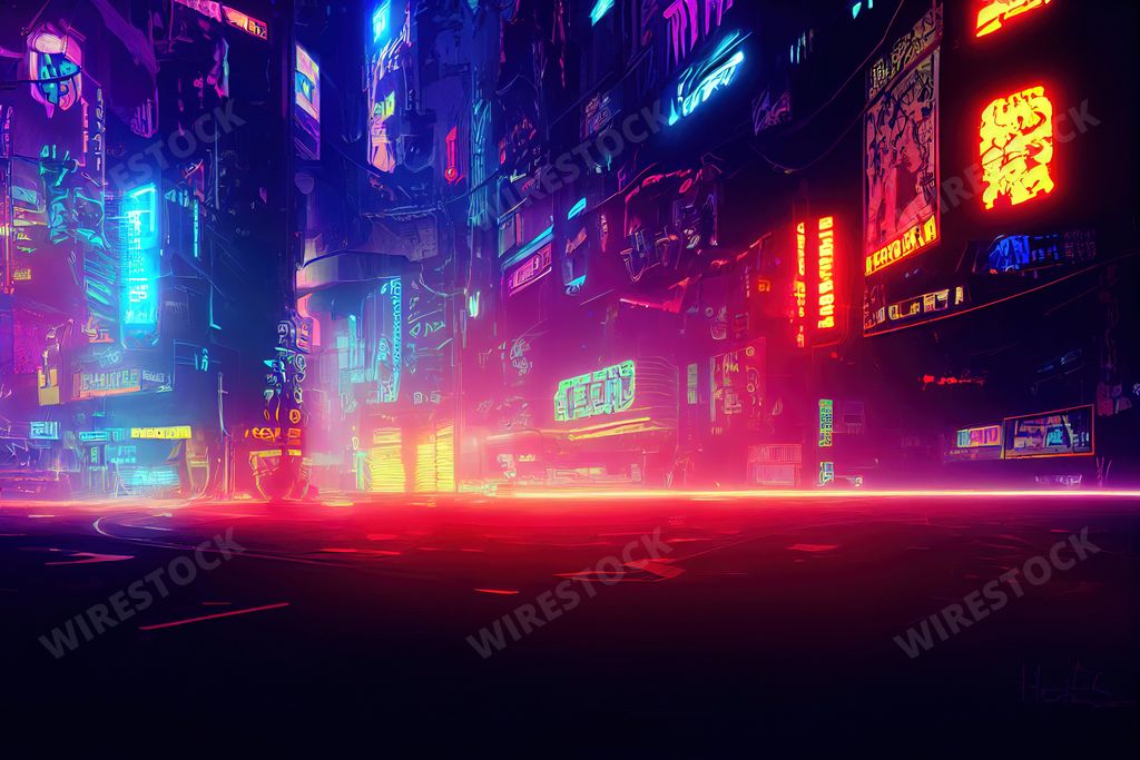 A beautiful cyberpunk background with glowing neon lights. Sci-fi city design.