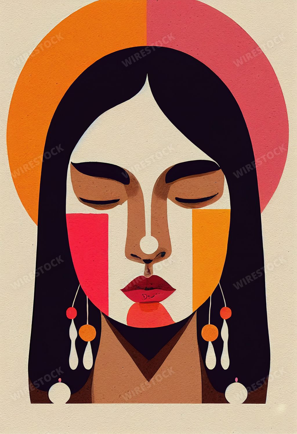 A colorful illustration of an Indigenous woman's portrait