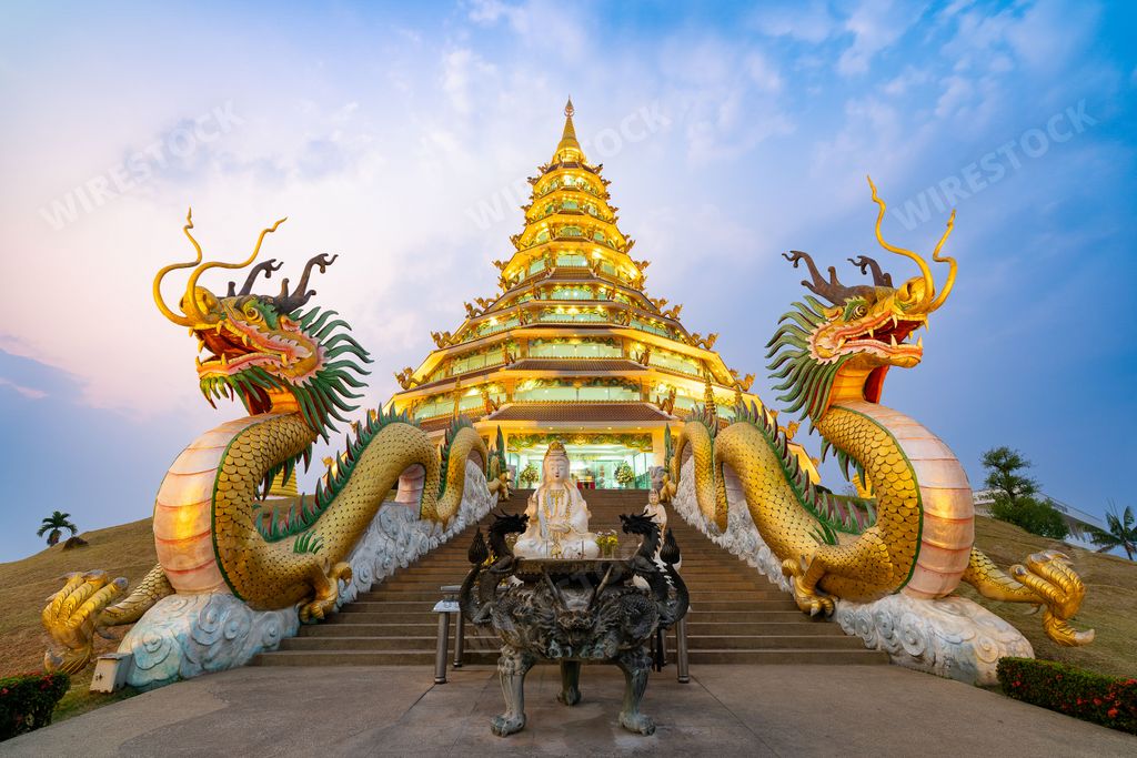 An exterior view of charming Wat Huay Pla Kang temple, Chiang Rai, Thailand