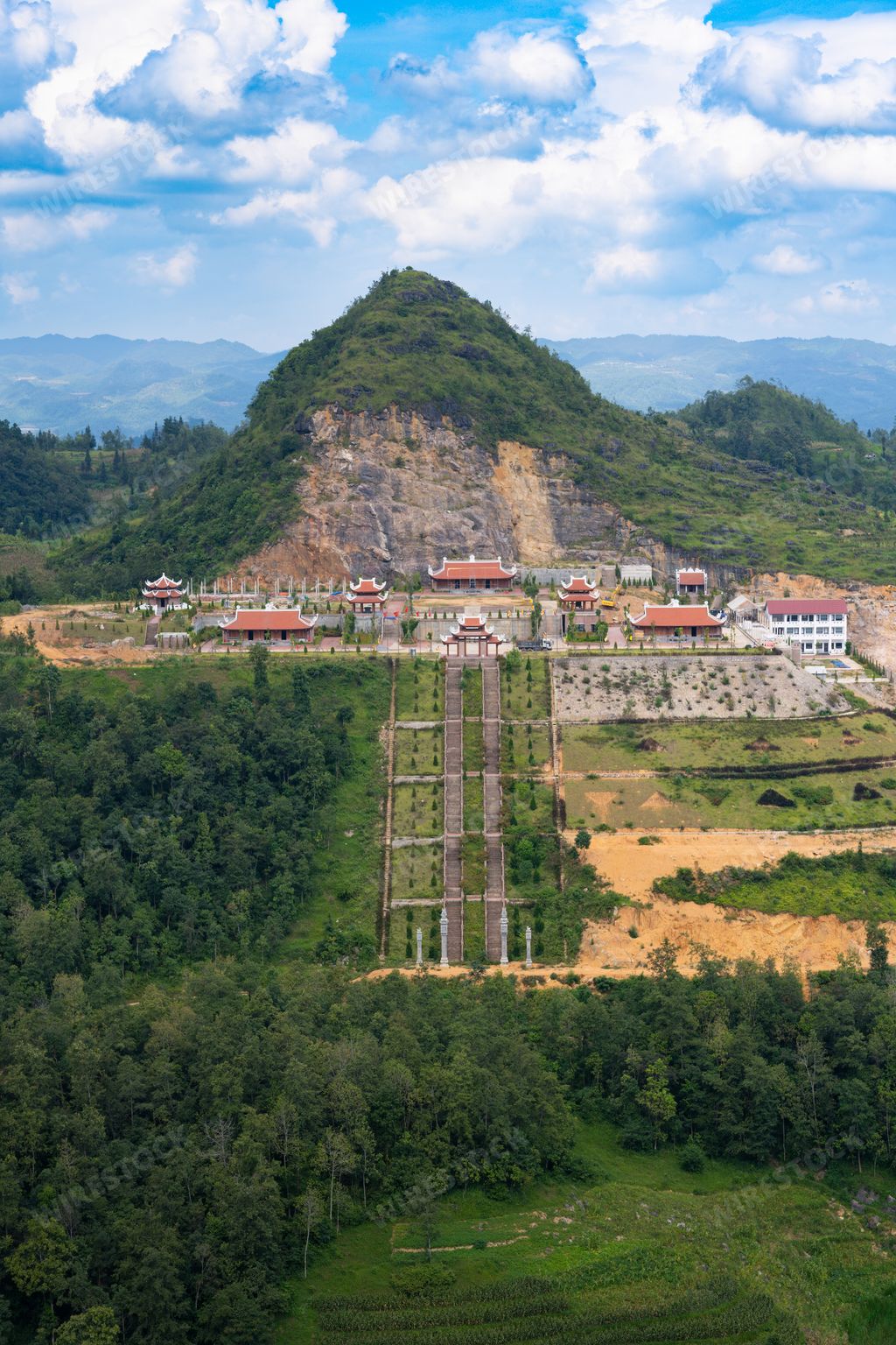 A picturesque landscape of Chua Lung Cu Buddhist temple, Vietnam.