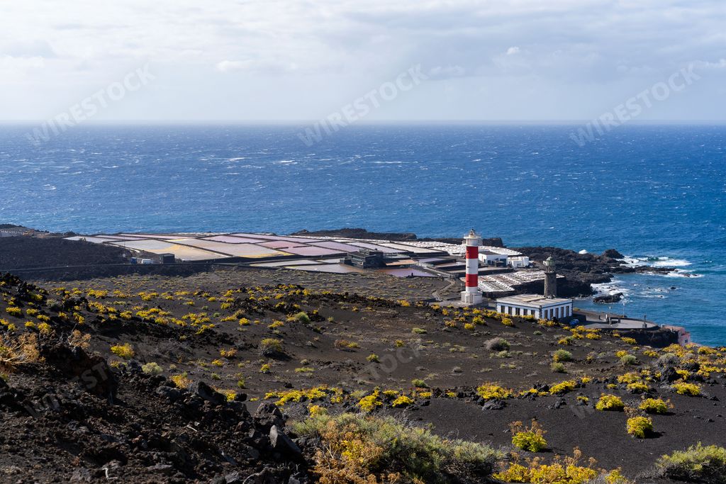 An aerial view of salt fields in Fuencaliente, La Palma, Spain