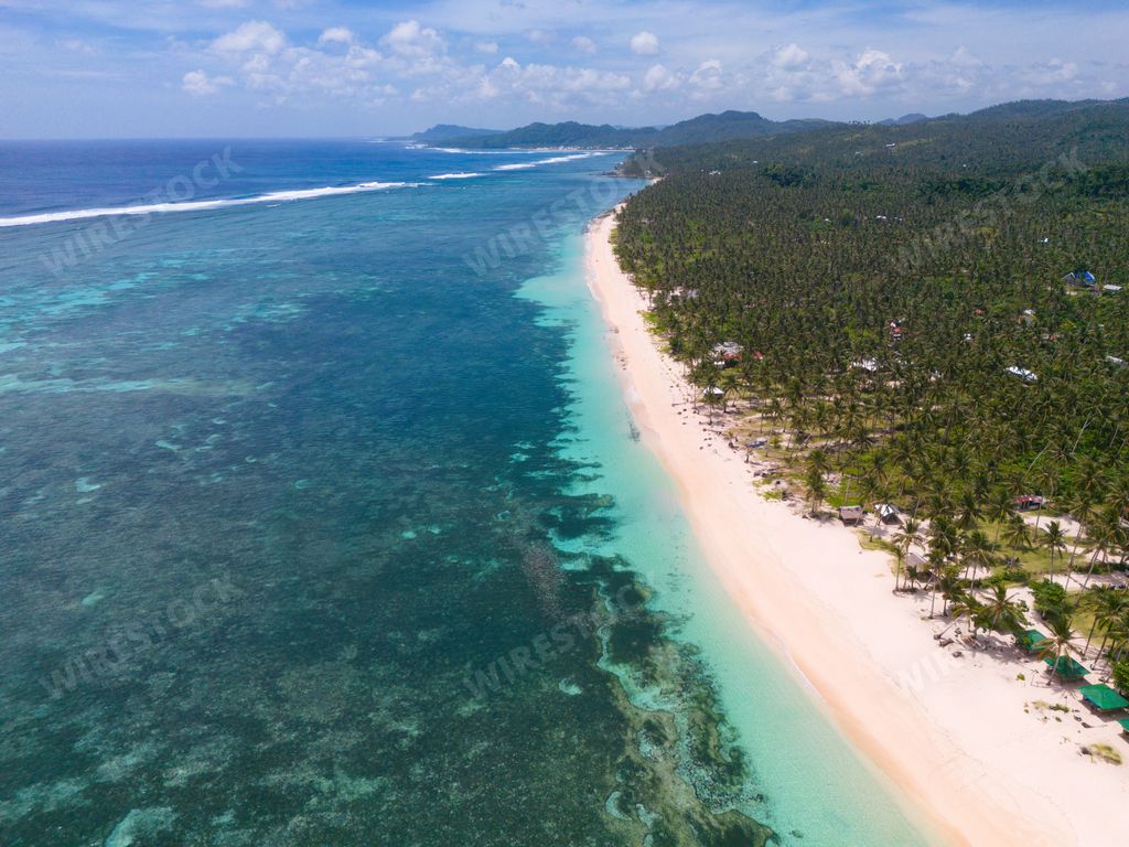 An aerial view of Alegria Beach, Siargao Island, Philippines
