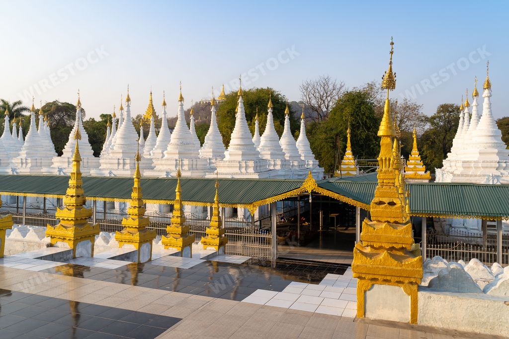 A beautiful view of the Buddhist temple Sandar Muni Pagoda, in Myanmar, Burma