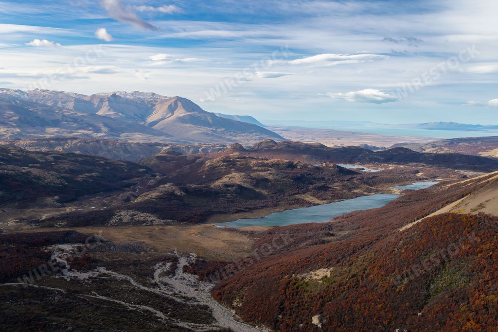 An aerial view of mountains in Mirador Rio de las Vueltas, El Chalten, Santa Cruz Province, Argentina