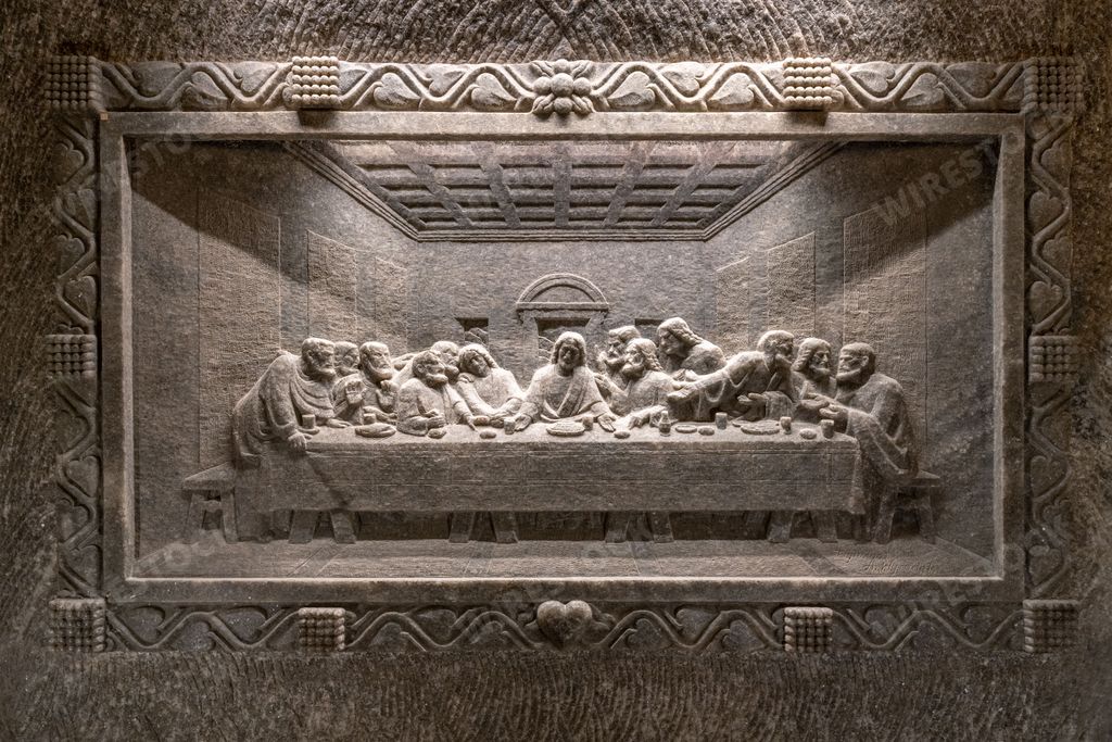 The Last Supper sculpture in the Wieliczka Salt Mine, Krakow, Poland