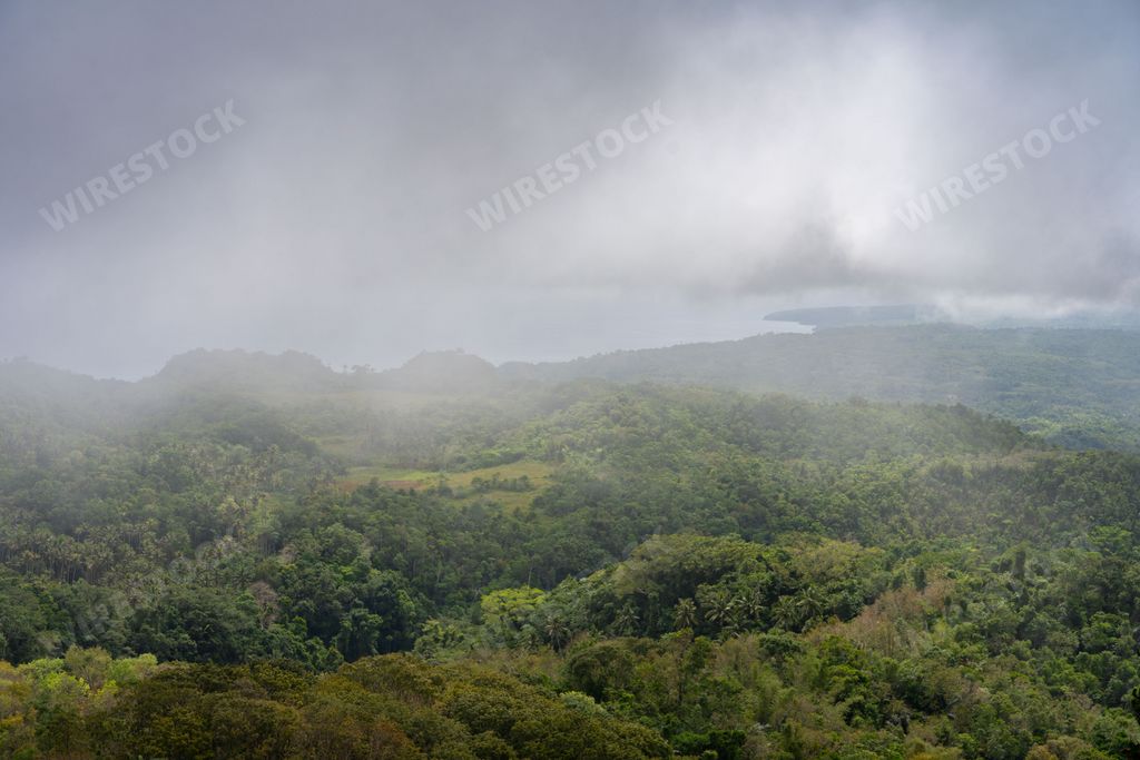 An aerial view of Mt Bandilaan National Park, Siquijor, Philippines on a cloudy day