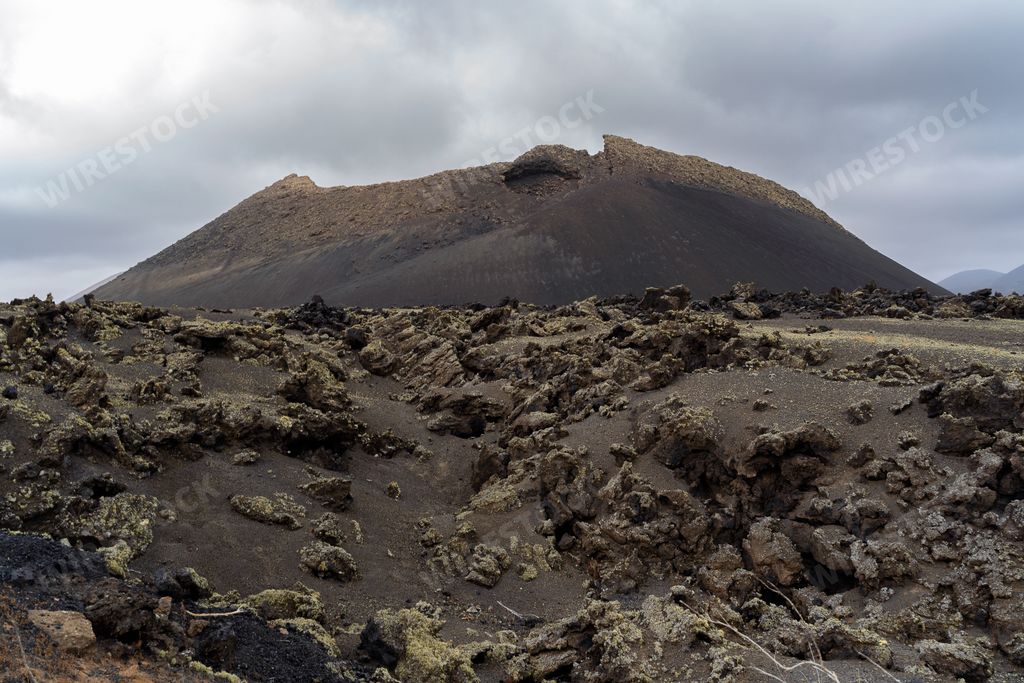 An aerial view of Caldera Montana del Cuervo in Lanzarote, Spain