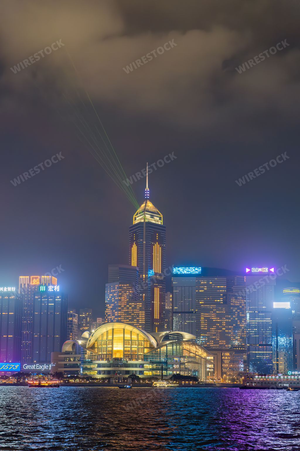 Hong Kong skyline at night viewed from across the river