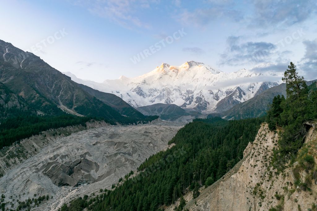 a beautiful shot of fairy meadows with Rakhiot glacier and Nanga Parbat mountain in karakoram,Pakistan