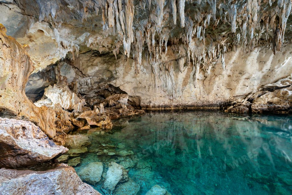 A close-up of rock structures in the Hinagdanan Cave on the island of Panglao in Bohol, Philippines