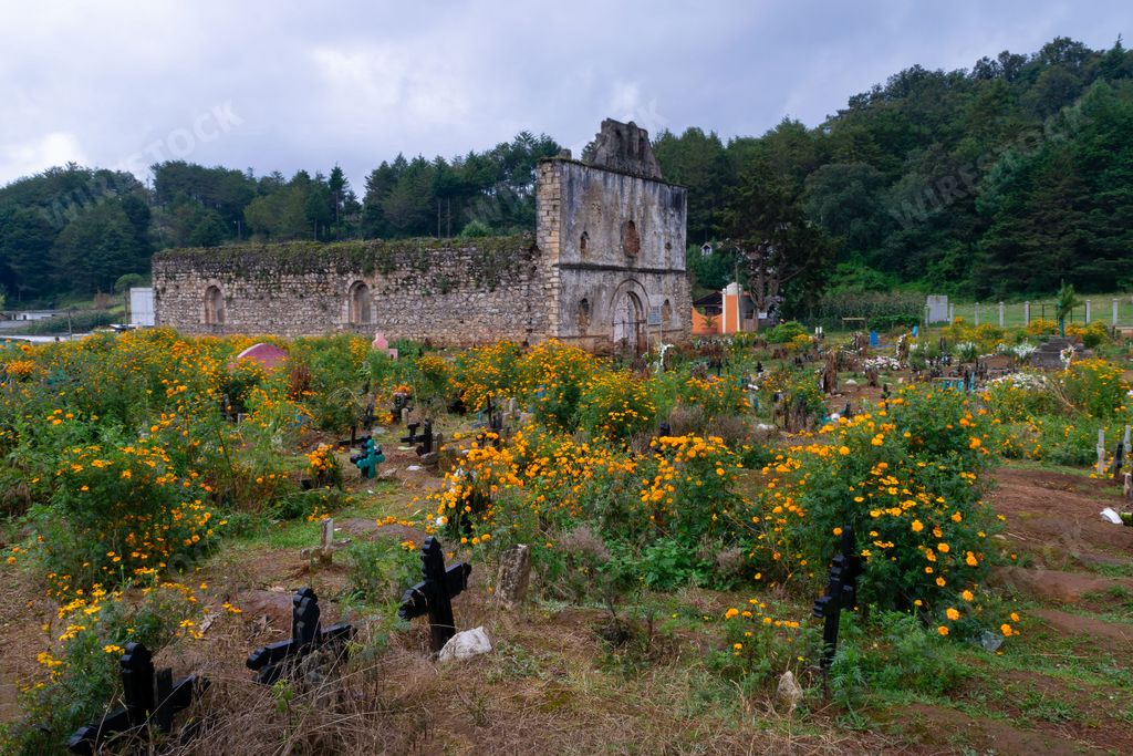 The San Juan Chamula cemetery on a cloudy day