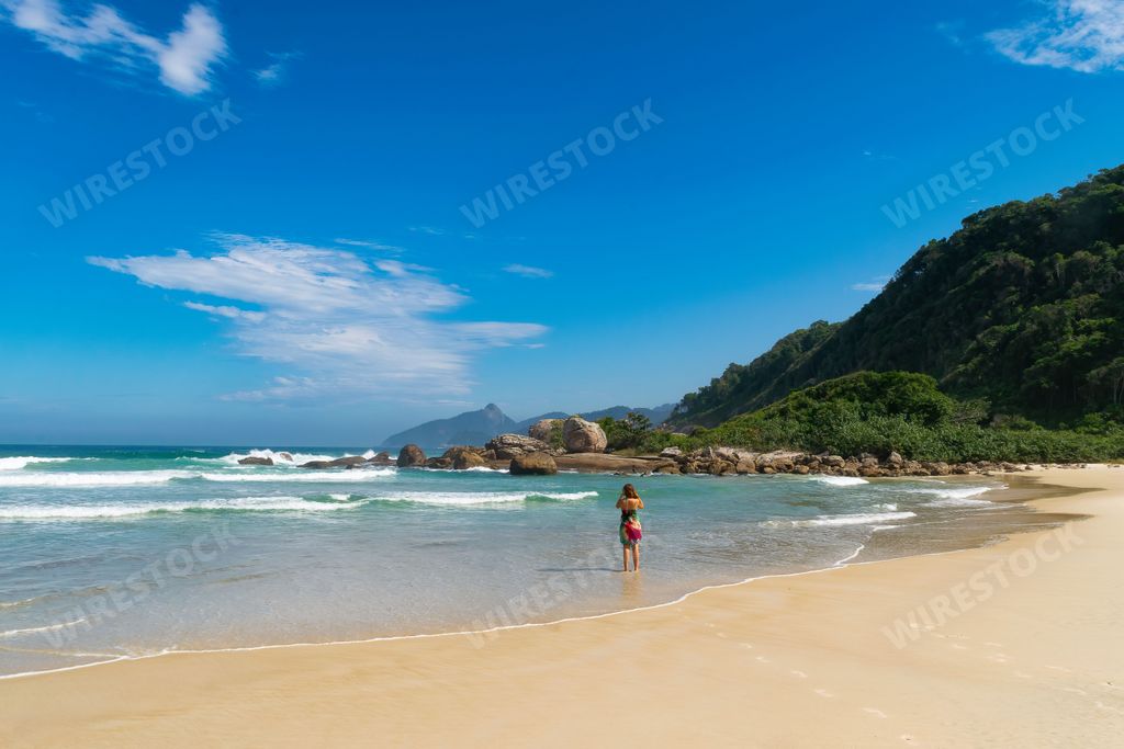 A beautiful landscape of Lopes Mendes beach on a sunny morning