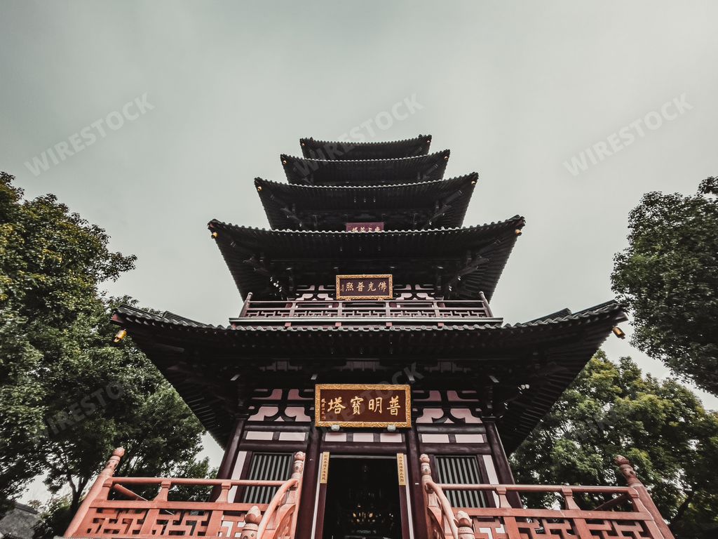 The multi-story pagoda of the Hanshan Temple in Suzhou, China