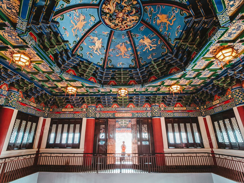 A closeup shot of the walls and ceiling of the Sky Temple in Beijing, China