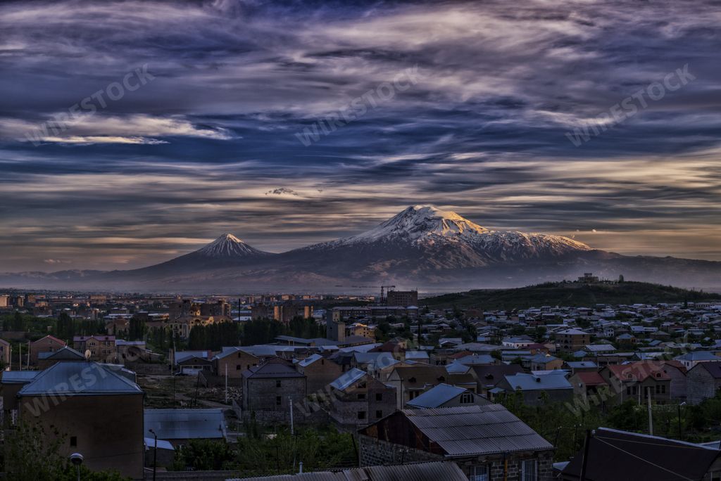 A beautiful shot of the famous Mount Ararat view from an Armenian village