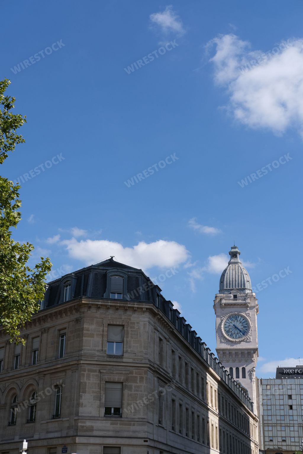 An aerial view of bell tower of the train station Gare de Lyon in Paris