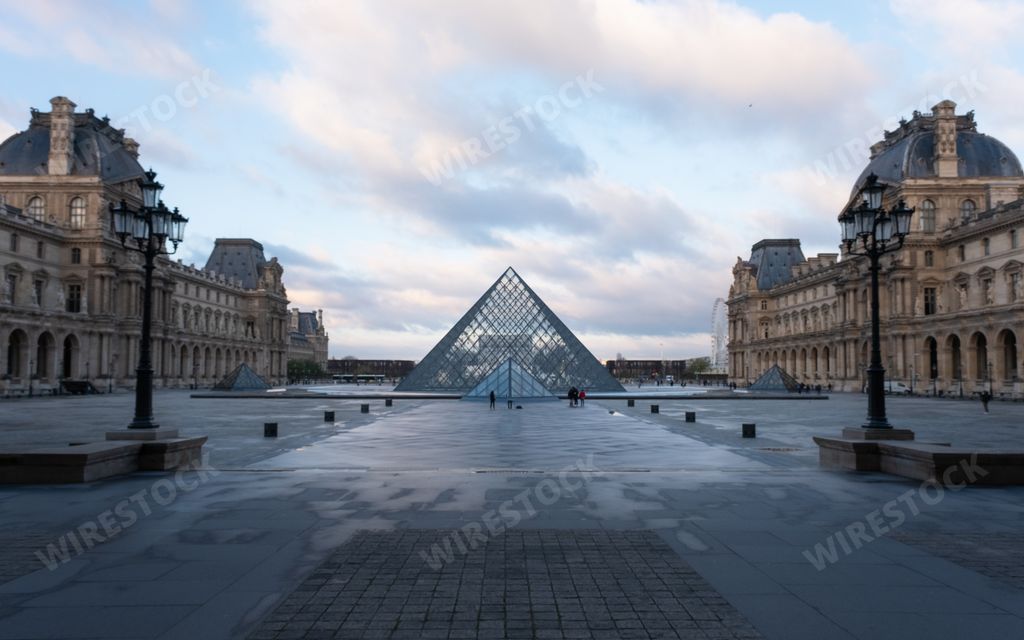 The glass pyramid in the courtyard of the Louvre Museum