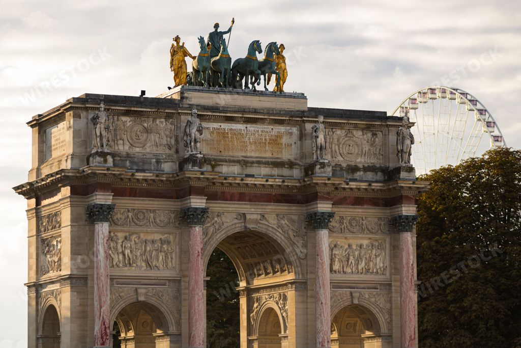 The historic Arc de Triomphe near the Louvre in Paris, France