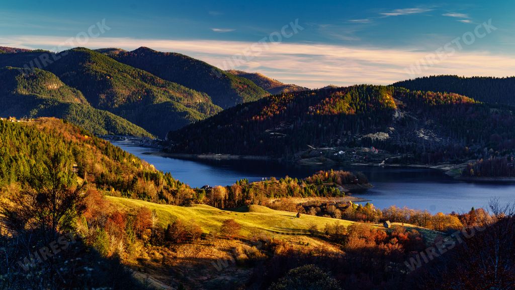 An aerial view of Zaovine Lake near Tara Mountain in Serbia