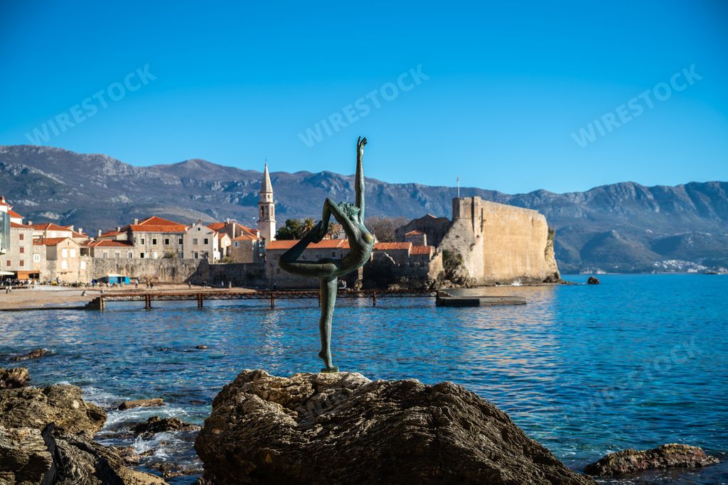 The Famous dancing girl statue in front of Budva old town Montenegro Budva