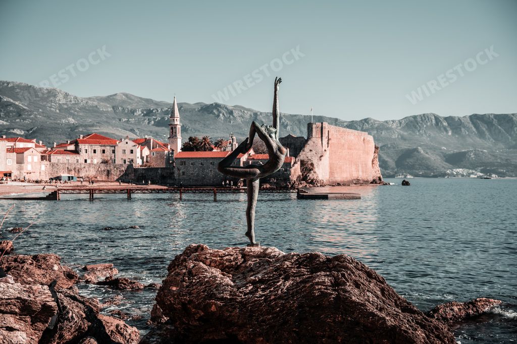 The Famous dancing girl statue in front of Budva old town Montenegro Budva
