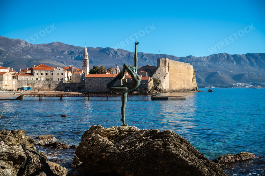 The Famous dancing girl statue in front of Budva old town Montenegro Budva