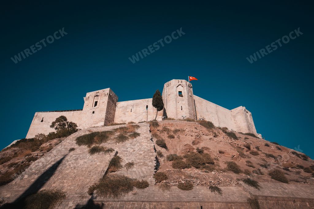A low angle view of the historical Gaziantep castle