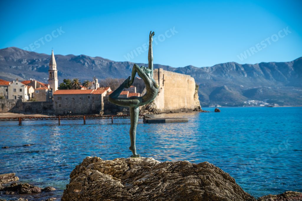 The Famous dancing girl statue in front of Budva old town Montenegro Budva
