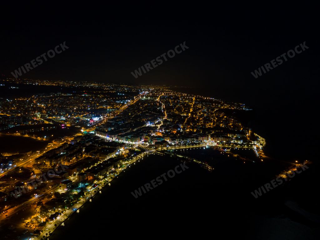 An aerial view of beautiful city lights at night in Silivri, Istanbul, Turkey