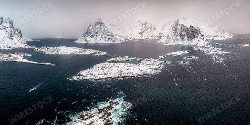 Snowy islands and mountains in the ocean