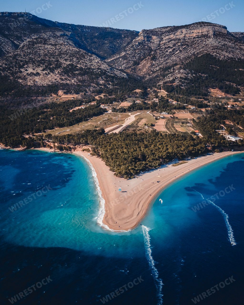 Famous Zlatni rat beach in Bol, Island Brac, Croatia, Europe. Also called golden horn or golden cape. April, 2021.