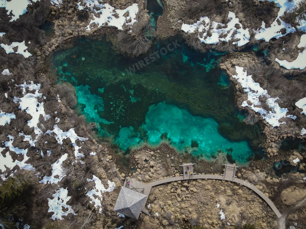 Aerial close up of Zelenci nature park