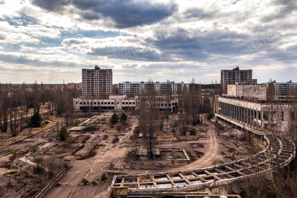 Landscape of the abandoned Pripyat city in Chernobyl