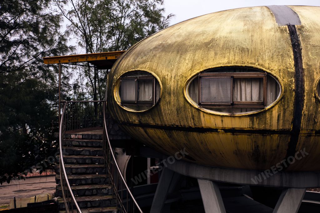 Abandoned UFO house sits aside from the coastline in Taiwan