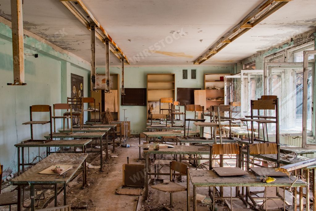 Classroom in a school in Chernobyl, Pripyat, Ukraine (Former USSR), made famous recently. Photograph 2015.