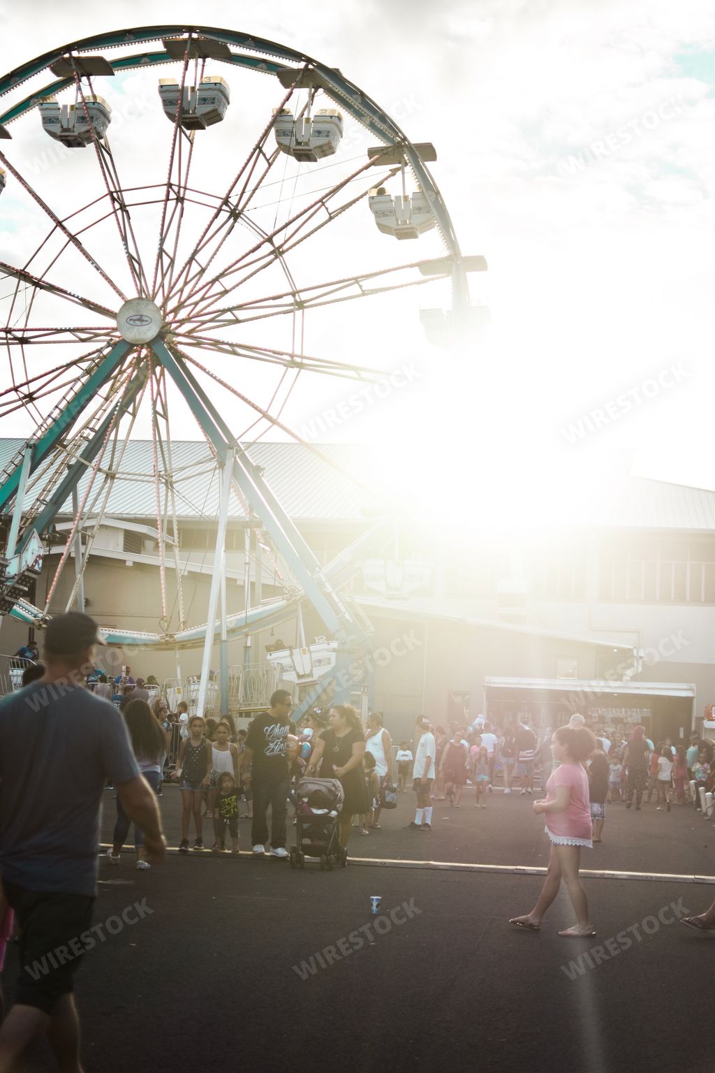 A vertical shot of young people near a Ferris wheel at Hilo County Fair in Hawaii