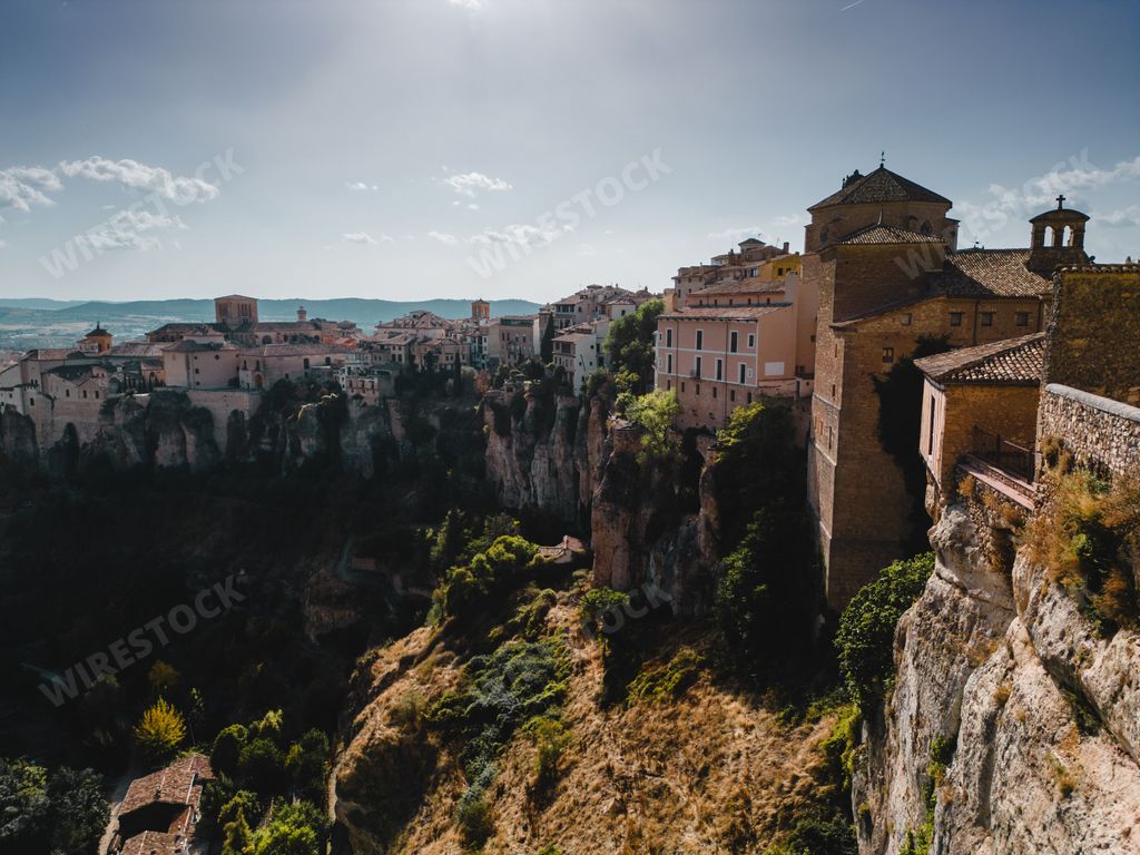 An aerial view of the houses at the in the village of Cuenca, protected by the UNESCO