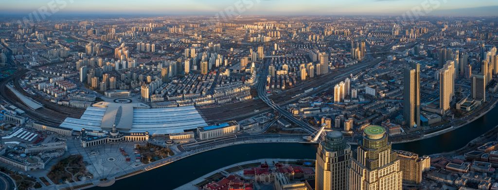 A cityspace of Tianjin with its beautiful skyscrapers during the sunrise in China