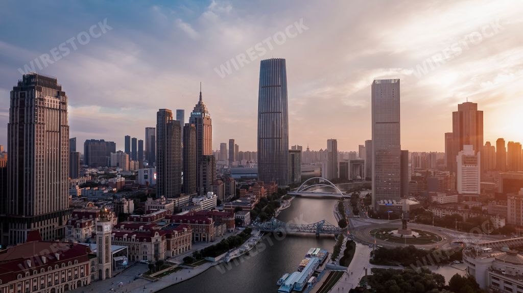 A beautiful skyline of a modern city on the twilight