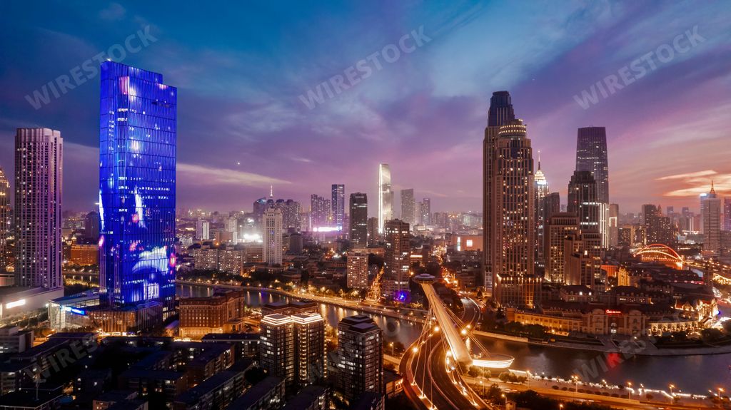 A beautiful skyline of a modern city on the twilight