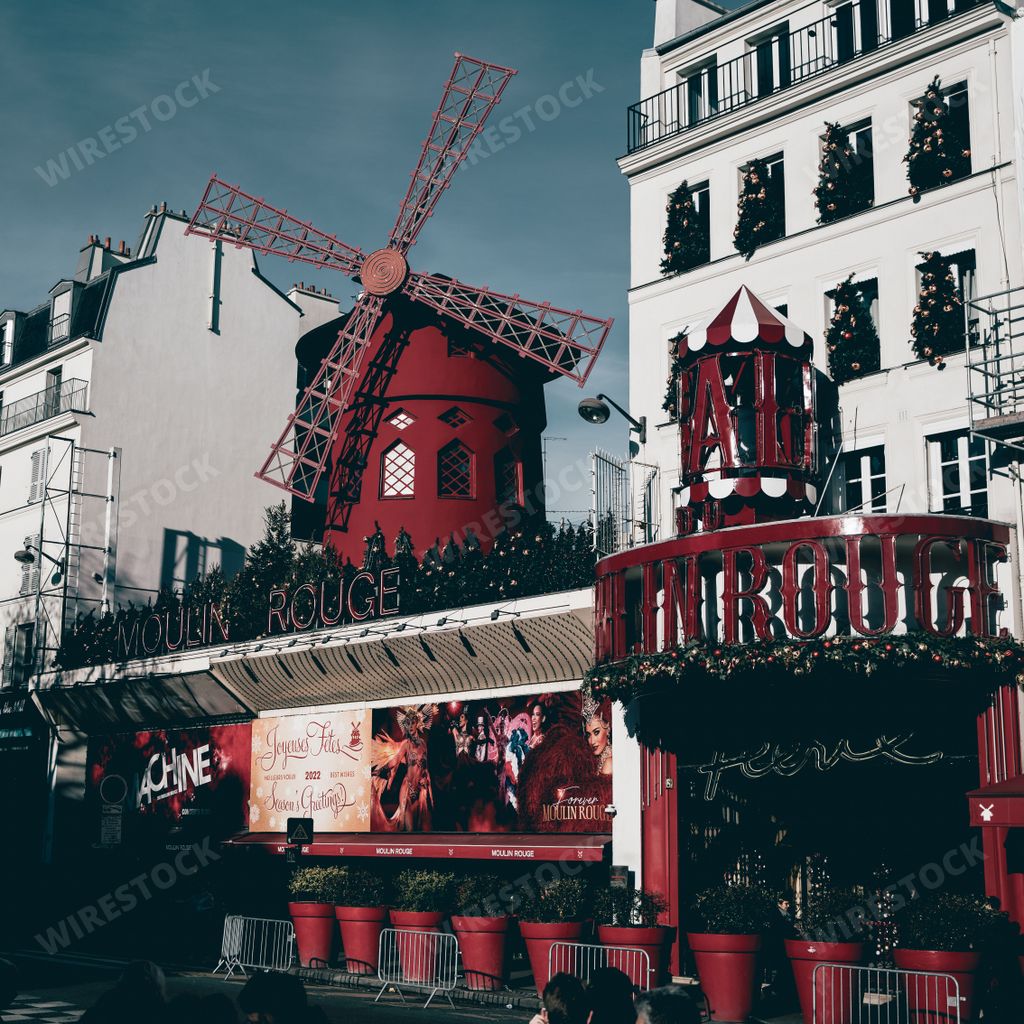 Exterior of Moulin rouge in Paris, Fra